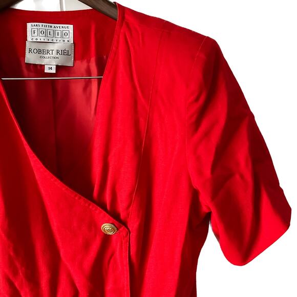 Vintage 80s Robert Riel Saks 5th Ave Lipstick Red Dress/Duster size 14 L large - Picture 3 of 8